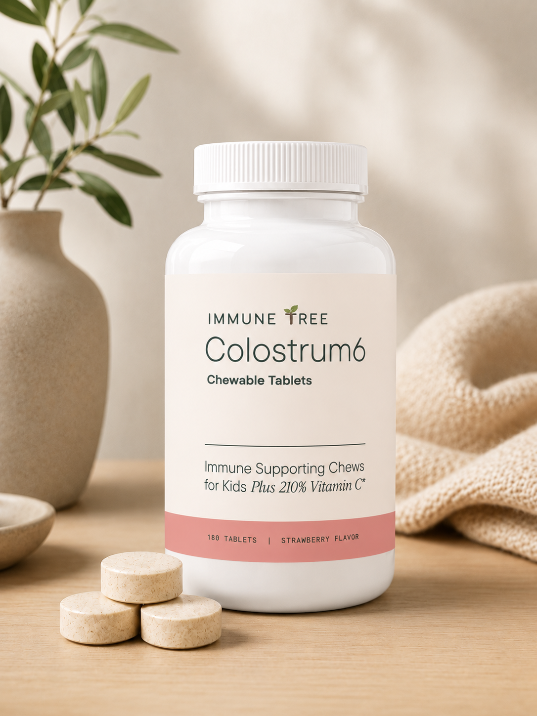 Colostrum6 Strawberry Moo Chews Support Vitamin C 180 Tablets