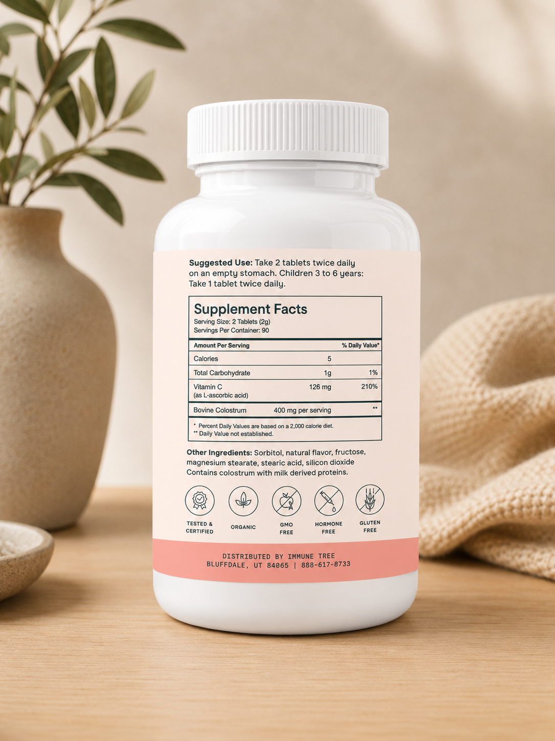 Colostrum6 Strawberry Moo Chews | Immune Support with Vitamin C | 180 Tablets