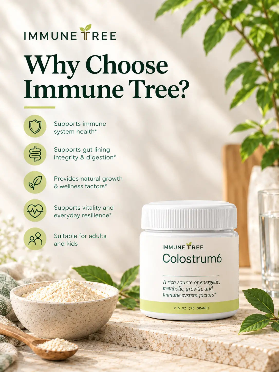 Colostrum6 Powder (Grass-Fed) | 100% Bovine Colostrum Immune Support, Gut Health & Vitality Supplement | 2.5 oz