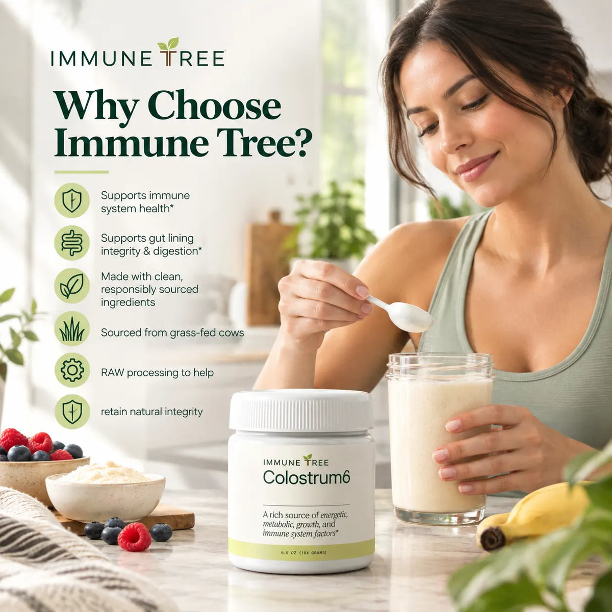 Colostrum6 Powder (Grass-Fed) | 100% Bovine Colostrum Immune Support, Gut Health & Vitality Supplement | 6.5 oz