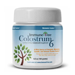 Immune Tree Colostrum 6 6.5 oz supplement jar with shadow effect on a white background